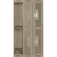 Clean Line Lockers, 2 -tier, Bank of 3, 36" x 12" x 72", Steel, Beige, Rivet (Assembled), Perforated D. Morneault & Fils