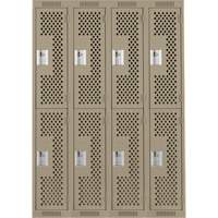 Clean Line Lockers, 2 -tier, Bank of 4, 48" x 12" x 72", Steel, Beige, Rivet (Assembled), Perforated D. Morneault & Fils