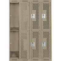 Clean Line Lockers, 2 -tier, Bank of 4, 48" x 12" x 72", Steel, Beige, Rivet (Assembled), Perforated D. Morneault & Fils