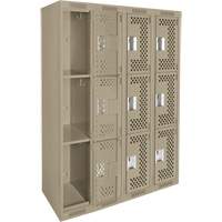 Casiers Clean Line, 3 niveaux, Bloc de 4, 48" x 12" x 72", Acier, Beige, Rivet (assembl&eacute;), Perfor&eacute; D. Morneault & Fils