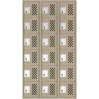 Assembled Lockerettes Clean Line Perforated Economy Lockers, 6 -tier, Bank of 3, 18" x 72" x 12", Steel D. Morneault & Fils