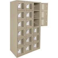 Assembled Lockerettes Clean Line Perforated Economy Lockers, 6 -tier, Bank of 3, 18" x 72" x 12", Steel D. Morneault & Fils
