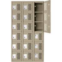 Assembled Lockerettes Clean Line Perforated Economy Lockers, 6 -tier, Bank of 3, 18" x 72" x 12", Steel D. Morneault & Fils