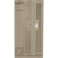 Clean Line Lockers, Bank of 3, 36" x 15" x 76", Steel, Beige, Rivet (Assembled), Perforated D. Morneault & Fils
