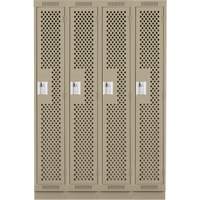 Clean Line Lockers, Bank of 4, 48" x 15" x 76", Steel, Beige, Rivet (Assembled), Perforated D. Morneault & Fils
