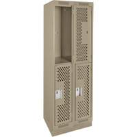 Casiers Clean Line, 2 niveaux, Bloc de 2, 24" x 12" x 76", Acier, Beige, Rivet (assembl&eacute;), Perfor&eacute; D. Morneault & Fils