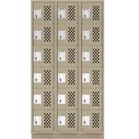Assembled Lockerettes Clean Line Perforated Economy Lockers, 6 -tier, Bank of 3, 18" x 72" x 12", Steel D. Morneault & Fils