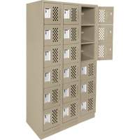 Assembled Lockerettes Clean Line Perforated Economy Lockers, 6 -tier, Bank of 3, 18" x 72" x 12", Steel D. Morneault & Fils