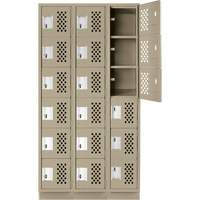 Assembled Lockerettes Clean Line Perforated Economy Lockers, 6 -tier, Bank of 3, 18" x 72" x 12", Steel D. Morneault & Fils
