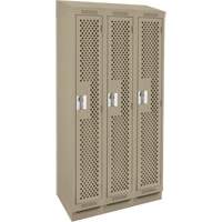 Clean Line Lockers, Bank of 3, 36" x 12" x 82", Steel, Beige, Rivet (Assembled), Perforated D. Morneault & Fils