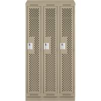 Clean Line Lockers, Bank of 3, 36" x 12" x 82", Steel, Beige, Rivet (Assembled), Perforated D. Morneault & Fils