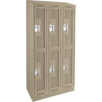 Clean Line Lockers, 2 -tier, Bank of 3, 36" x 12" x 82", Steel, Beige, Rivet (Assembled), Perforated D. Morneault & Fils