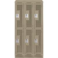 Clean Line Lockers, 2 -tier, Bank of 3, 36" x 12" x 82", Steel, Beige, Rivet (Assembled), Perforated D. Morneault & Fils