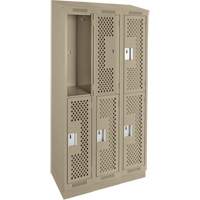 Clean Line Lockers, 2 -tier, Bank of 3, 36" x 12" x 82", Steel, Beige, Rivet (Assembled), Perforated D. Morneault & Fils