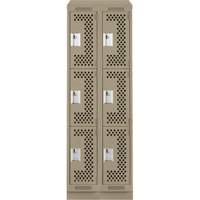 Clean Line Lockers, 3 -tier, Bank of 2, 24" x 18" x 82", Steel, Beige, Rivet (Assembled), Perforated D. Morneault & Fils