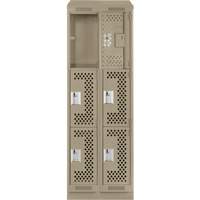 Clean Line Lockers, 3 -tier, Bank of 2, 24" x 18" x 82", Steel, Beige, Rivet (Assembled), Perforated D. Morneault & Fils