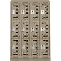 Clean Line Lockers, 3 -tier, Bank of 4, 48" x 18" x 82", Steel, Beige, Rivet (Assembled), Perforated D. Morneault & Fils