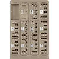 Clean Line Lockers, 3 -tier, Bank of 4, 48" x 18" x 82", Steel, Beige, Rivet (Assembled), Perforated D. Morneault & Fils