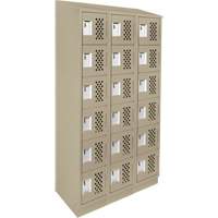 Assembled Lockerettes Clean Line Perforated Economy Lockers, 6 -tier, Bank of 3, 18" x 72" x 12", Steel D. Morneault & Fils