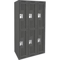Clean Line Lockers, 2 -tier, Bank of 3, 36" x 12" x 72", Steel, Charcoal, Rivet (Assembled), Perforated D. Morneault & Fils