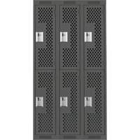 Clean Line Lockers, 2 -tier, Bank of 3, 36" x 12" x 72", Steel, Charcoal, Rivet (Assembled), Perforated D. Morneault & Fils