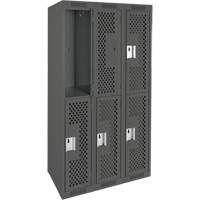Clean Line Lockers, 2 -tier, Bank of 3, 36" x 12" x 72", Steel, Charcoal, Rivet (Assembled), Perforated D. Morneault & Fils
