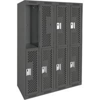 Casiers Clean Line, 2 niveaux, Bloc de 4, 48" x 12" x 72", Acier, Charbon, Rivet (assembl&eacute;), Perfor&eacute; D. Morneault & Fils