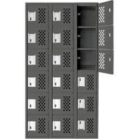 Assembled Lockerettes Clean Line Perforated Economy Lockers, 6 -tier, Bank of 3, 18" x 72" x 12", Steel D. Morneault & Fils