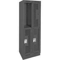 Casiers Clean Line, 2 niveaux, Bloc de 2, 24" x 12" x 76", Acier, Charbon, Rivet (assembl&eacute;), Perfor&eacute; D. Morneault & Fils