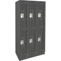 Clean Line Lockers, 2 -tier, Bank of 3, 36" x 12" x 76", Steel, Charcoal, Rivet (Assembled), Perforated D. Morneault & Fils