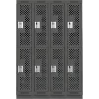 Clean Line Lockers, 2 -tier, Bank of 4, 48" x 18" x 76", Steel, Charcoal, Rivet (Assembled), Perforated D. Morneault & Fils
