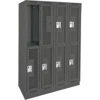 Clean Line Lockers, 2 -tier, Bank of 4, 48" x 18" x 76", Steel, Charcoal, Rivet (Assembled), Perforated D. Morneault & Fils