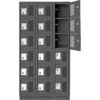 Assembled Lockerettes Clean Line Perforated Economy Lockers, 6 -tier, Bank of 3, 18" x 72" x 12", Steel D. Morneault & Fils