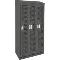 Clean Line Lockers, Bank of 3, 36" x 12" x 82", Steel, Charcoal, Rivet (Assembled), Perforated D. Morneault & Fils