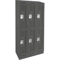 Clean Line Lockers, 2 -tier, Bank of 3, 36" x 12" x 82", Steel, Charcoal, Rivet (Assembled), Perforated D. Morneault & Fils