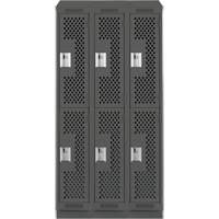 Clean Line Lockers, 2 -tier, Bank of 3, 36" x 12" x 82", Steel, Charcoal, Rivet (Assembled), Perforated D. Morneault & Fils