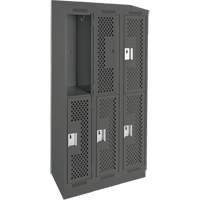 Clean Line Lockers, 2 -tier, Bank of 3, 36" x 12" x 82", Steel, Charcoal, Rivet (Assembled), Perforated D. Morneault & Fils