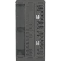 Clean Line Lockers, 2 -tier, Bank of 3, 36" x 12" x 82", Steel, Charcoal, Rivet (Assembled), Perforated D. Morneault & Fils