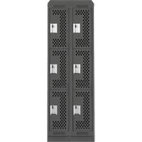 Clean Line Lockers, 3 -tier, Bank of 2, 24" x 18" x 82", Steel, Charcoal, Rivet (Assembled), Perforated D. Morneault & Fils