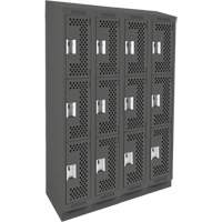 Clean Line Lockers, 3 -tier, Bank of 4, 48" x 18" x 82", Steel, Charcoal, Rivet (Assembled), Perforated D. Morneault & Fils