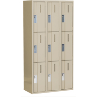 Concorde Heavy-Duty Lockers, 3 -tier, Bank of 3, 36" x 18" x 72", Steel, Beige, Welded (Assembled) D. Morneault & Fils