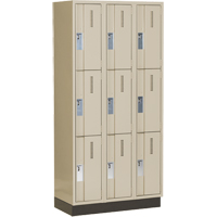 Concorde Heavy-Duty Lockers, 3 -tier, Bank of 3, 36" x 18" x 76", Steel, Beige, Welded (Assembled) D. Morneault & Fils