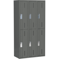 Concorde Heavy-Duty Lockers, 2 -tier, Bank of 3, 36" x 18" x 72", Steel, Charcoal, Welded (Assembled) D. Morneault & Fils