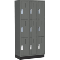 Concorde Heavy-Duty Lockers, 3 -tier, Bank of 3, 36" x 18" x 76", Steel, Charcoal, Welded (Assembled) D. Morneault & Fils