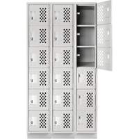 Assembled Lockerettes Clean Line Perforated Economy Lockers, 6 -tier, Bank of 3, 18" x 72" x 12", Steel D. Morneault & Fils
