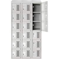 Clean-Line Perforated Lockerette, 6 -tier, Bank of 3, 15" x 72" x 12", Steel D. Morneault & Fils