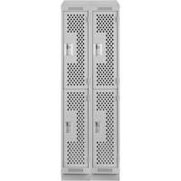 Clean Line Lockers, 2 -tier, Bank of 2, 24" x 12" x 82", Steel, Grey, Rivet (Assembled), Perforated D. Morneault & Fils
