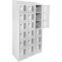 Assembled Lockerettes Clean Line Perforated Economy Lockers, 6 -tier, Bank of 3, 18" x 72" x 12", Steel D. Morneault & Fils