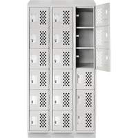 Assembled Lockerettes Clean Line Perforated Economy Lockers, 6 -tier, Bank of 3, 18" x 72" x 12", Steel D. Morneault & Fils