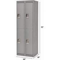 Lockers, 2 -tier, Bank of 2, 24" x 18" x 72", Steel, Grey, Knocked Down D. Morneault & Fils